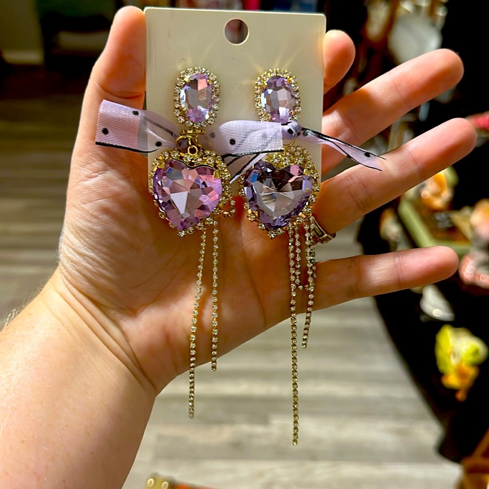 Purple Heart Dangle Earrings New